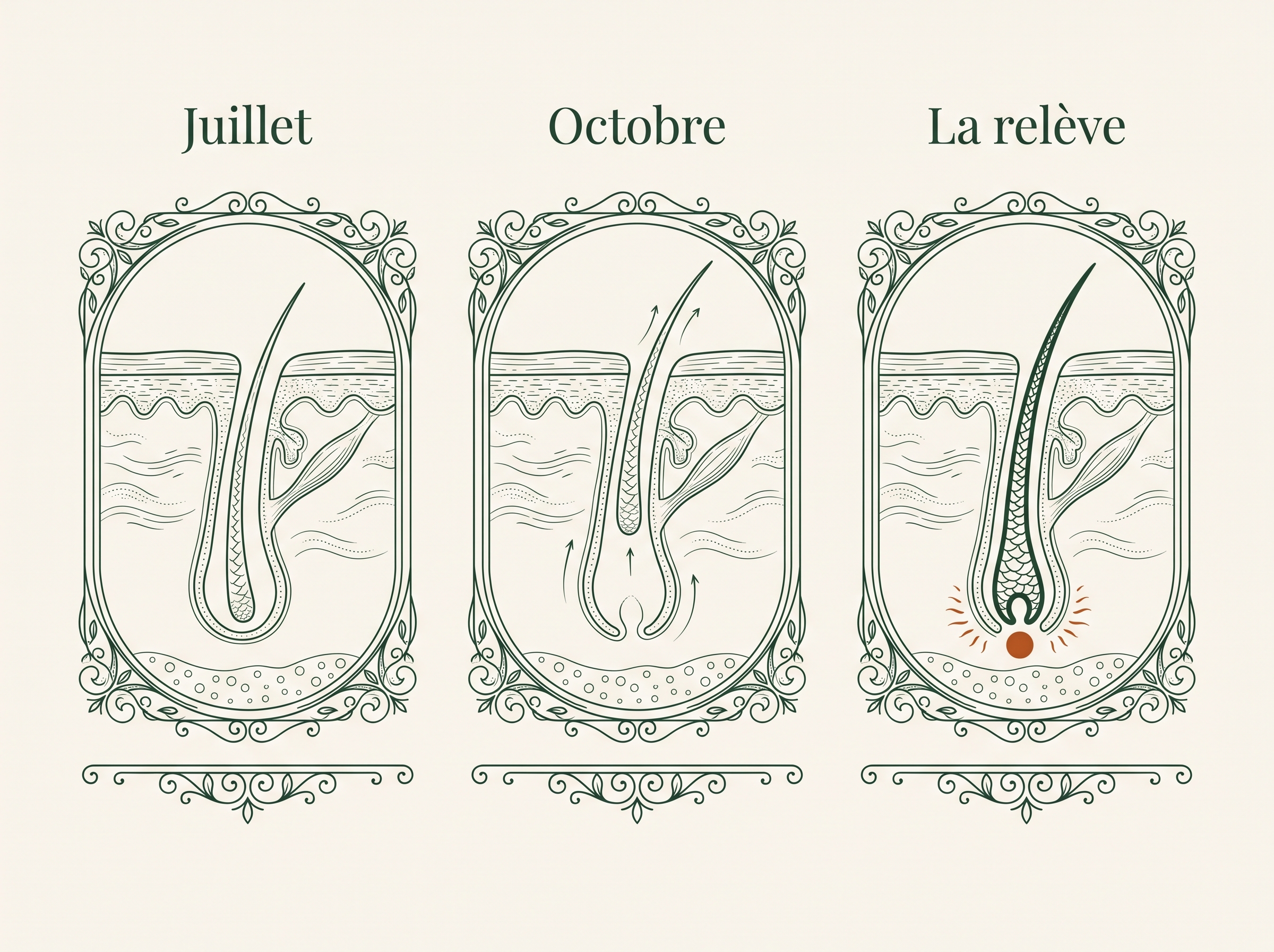 Le meme follicule en juillet, en octobre, puis la releve