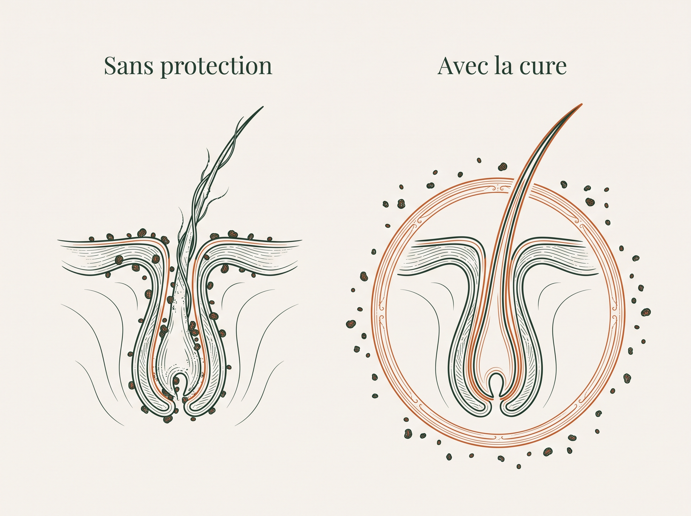 Follicule sans protection contre follicule protege par la cure